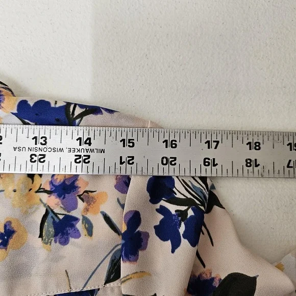 Adrianna Papell Blouse Womens Small Floral V Neck Long Sleeve Blue Yellow Top - Picture 4 of 11